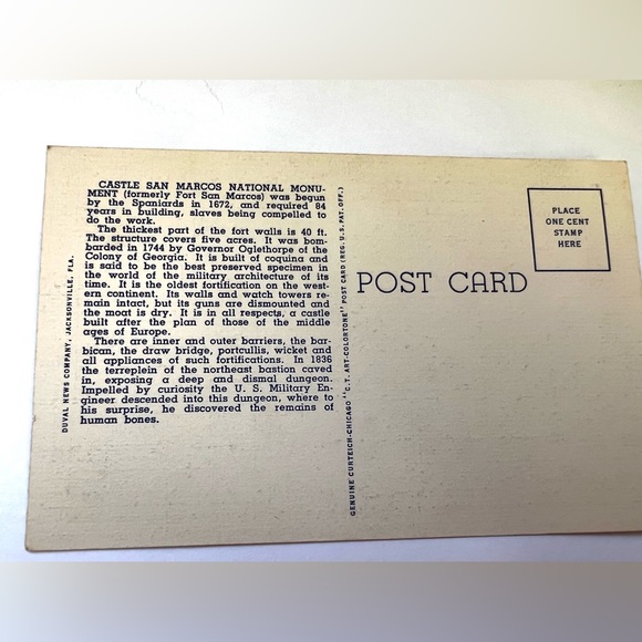 Castle San Marcos National Monument Vintage Linen Postcard Unposted - Picture 5 of 7